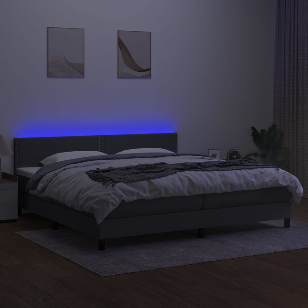 Κρεβάτι Boxspring με Στρώμα & LED Σκ.Γκρι 200x200εκ. Υφασμάτινο - Pakobazaar