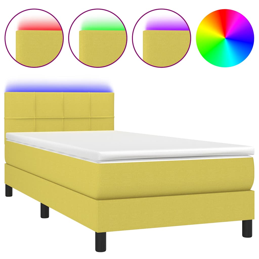 Κρεβάτι Boxspring με Στρώμα & LED Πράσινο 80x200 εκ. Υφασμάτινο