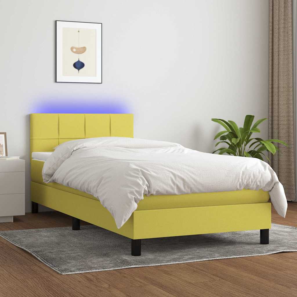 Κρεβάτι Boxspring με Στρώμα & LED Πράσινο 80x200 εκ. Υφασμάτινο