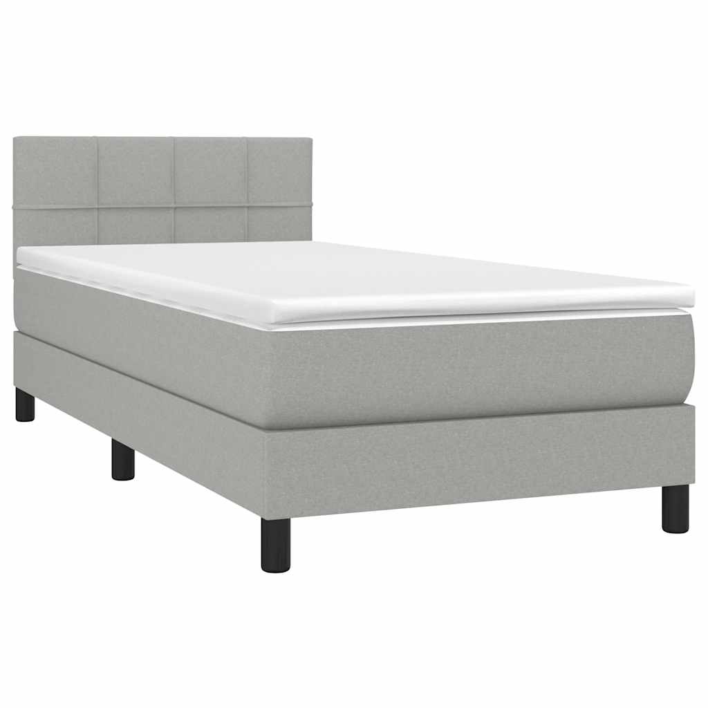 Κρεβάτι Boxspring με Στρώμα & LED Αν.Γκρι 90x190 εκ. Υφασμάτινο