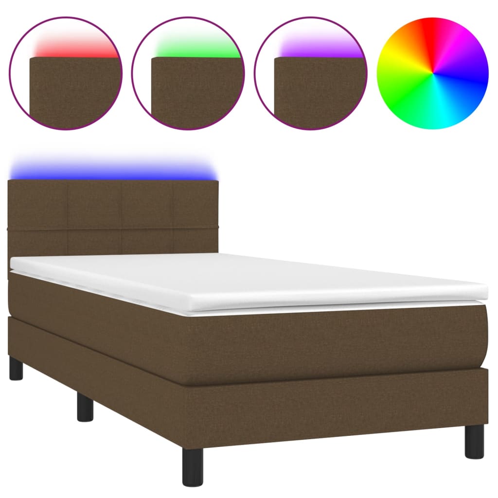 Κρεβάτι Boxspring με Στρώμα & LED Σκ.Καφέ 90x190 εκ. Υφασμάτινο