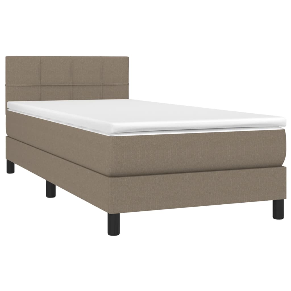 Κρεβάτι Boxspring με Στρώμα & LED Taupe 90x190 εκ. Υφασμάτινο