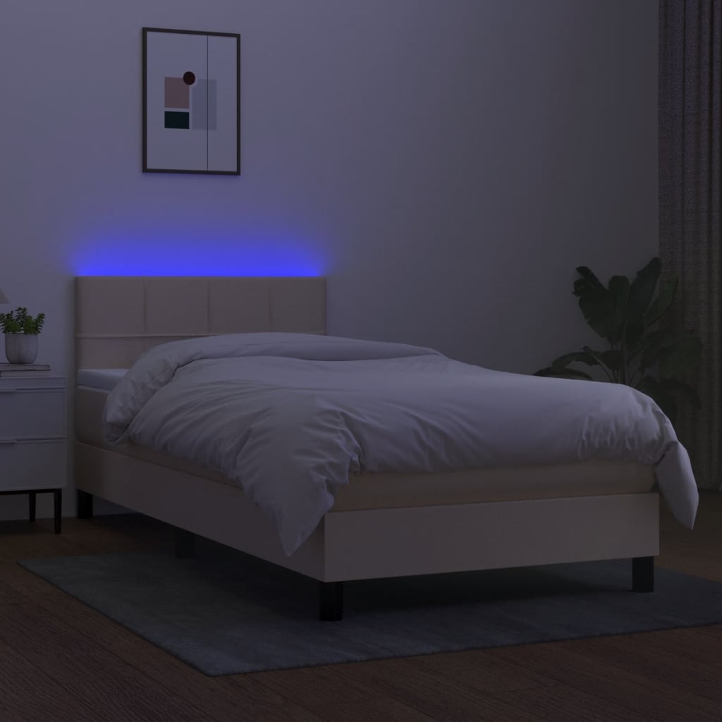 Κρεβάτι Boxspring με Στρώμα & LED Κρεμ 90x190 εκ. Υφασμάτινο