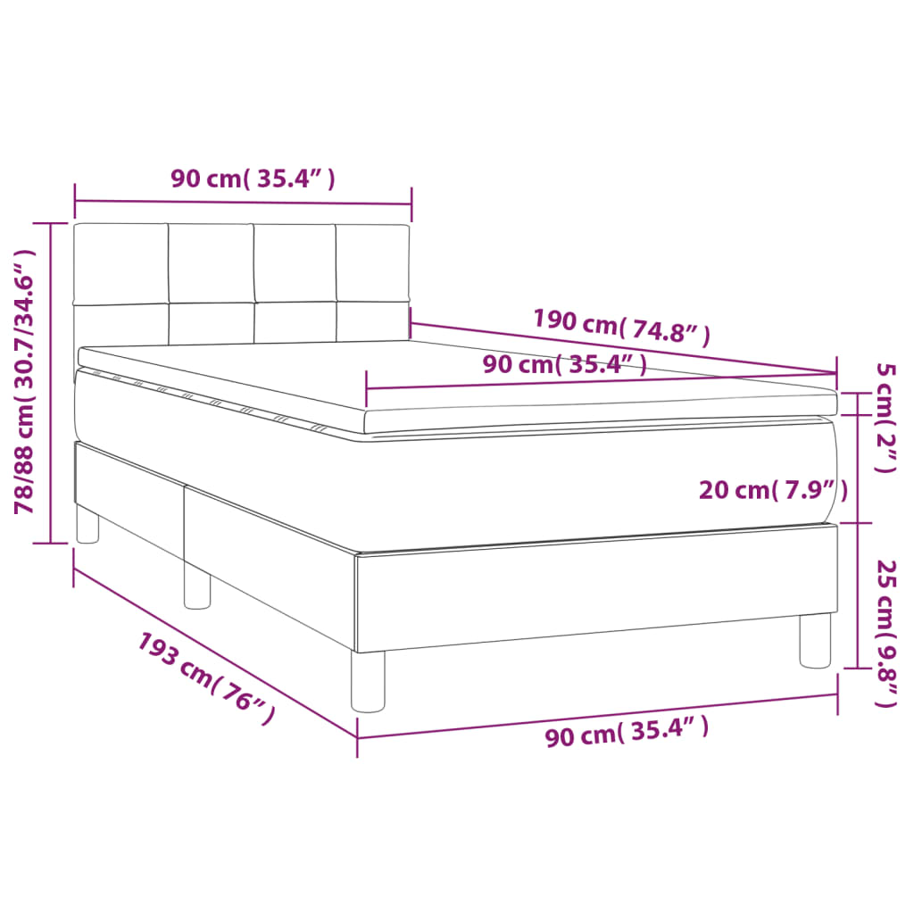 Κρεβάτι Boxspring με Στρώμα & LED Κρεμ 90x190 εκ. Υφασμάτινο