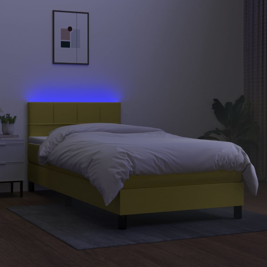 Κρεβάτι Boxspring με Στρώμα & LED Πράσινο 90x190 εκ. Υφασμάτινο