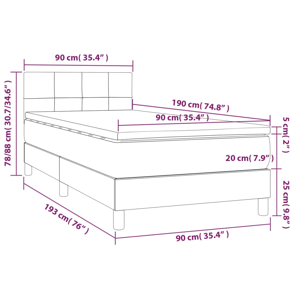 Κρεβάτι Boxspring με Στρώμα & LED Πράσινο 90x190 εκ. Υφασμάτινο