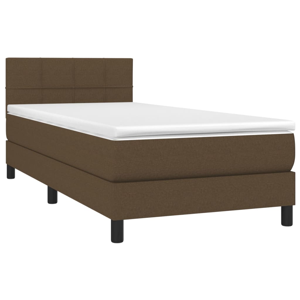 Κρεβάτι Boxspring με Στρώμα & LED Σκ.Καφέ 90x200 εκ. Υφασμάτινο