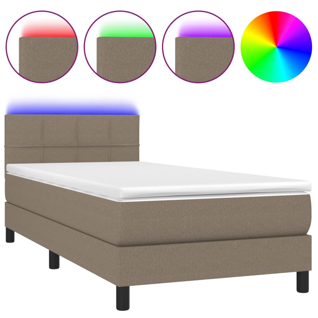 Κρεβάτι Boxspring με Στρώμα & LED Taupe 90x200 εκ. Υφασμάτινο