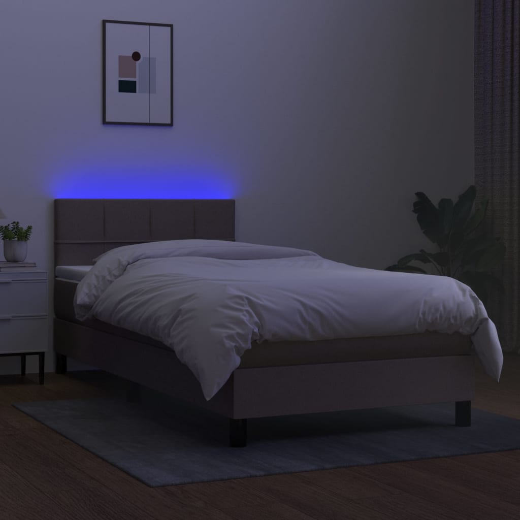 Κρεβάτι Boxspring με Στρώμα & LED Taupe 90x200 εκ. Υφασμάτινο