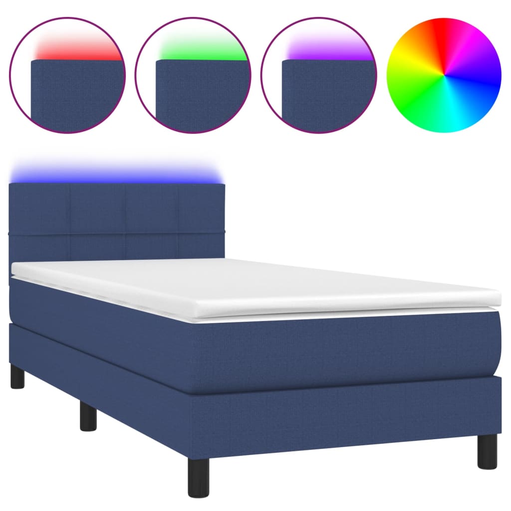 Κρεβάτι Boxspring με Στρώμα & LED Μπλε 100x200 εκ. Υφασμάτινο