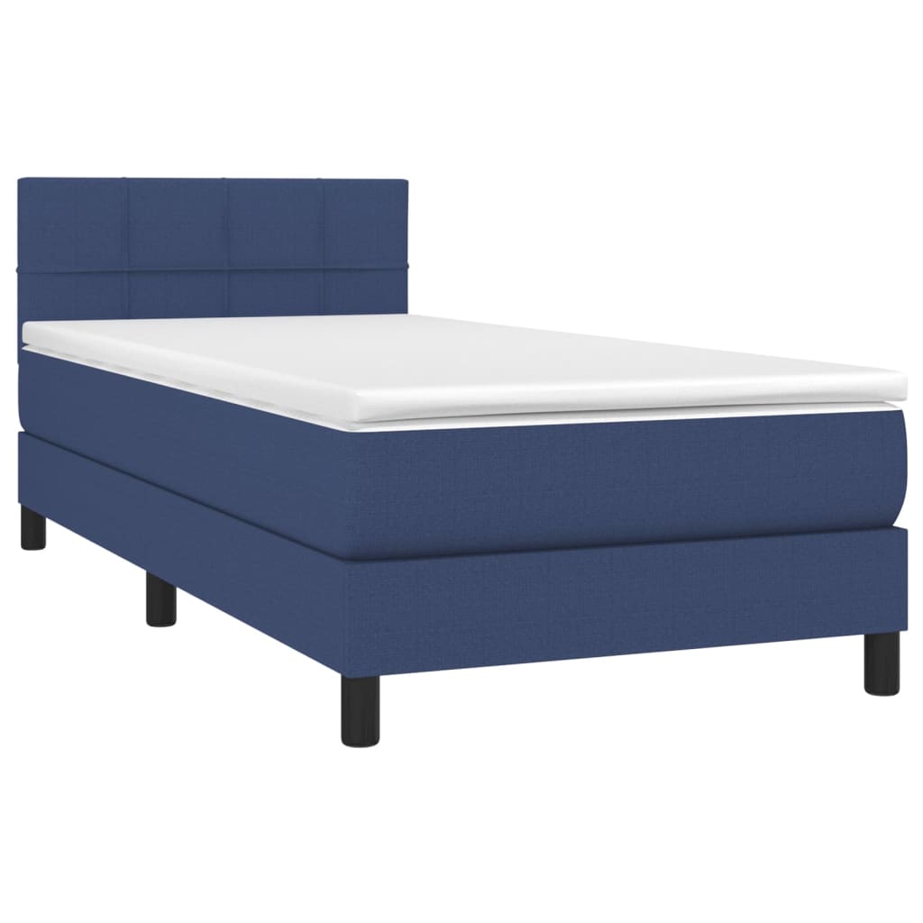 Κρεβάτι Boxspring με Στρώμα & LED Μπλε 100x200 εκ. Υφασμάτινο