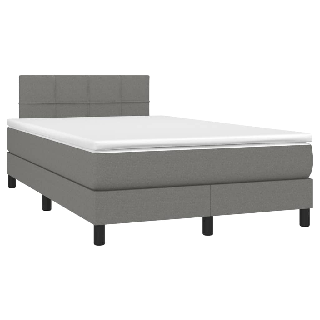 Κρεβάτι Boxspring με Στρώμα & LED Σκ.Γκρι 120x200 εκ Υφασμάτινο