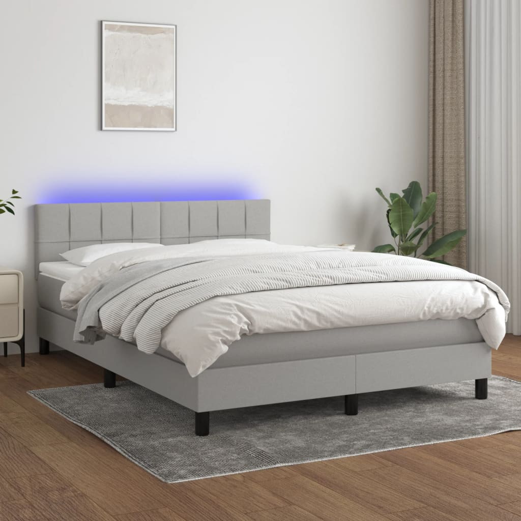 Κρεβάτι Boxspring με Στρώμα & LED Αν.Γκρι 140x190εκ. Υφασμάτινο