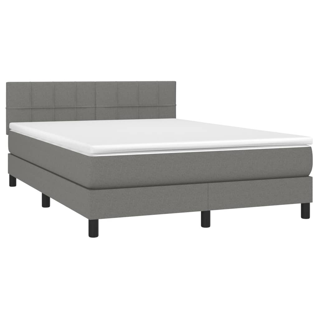 Κρεβάτι Boxspring με Στρώμα & LED Σκ.Γκρι 140x190 εκ Υφασμάτινο