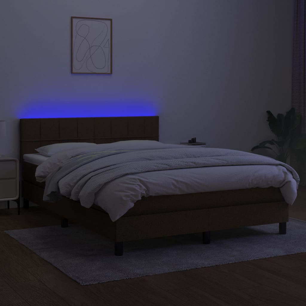 Κρεβάτι Boxspring με Στρώμα & LED Σκ.Καφέ 140x190 εκ Υφασμάτινο - Pakobazaar
