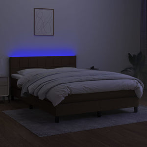 Κρεβάτι Boxspring με Στρώμα & LED Σκ.Καφέ 140x190 εκ Υφασμάτινο - Pakobazaar