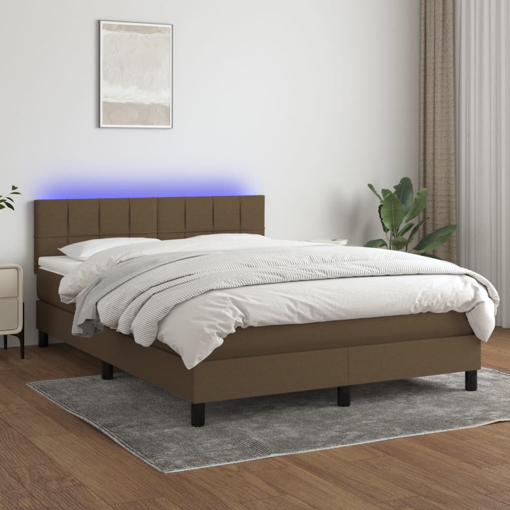Κρεβάτι Boxspring με Στρώμα & LED Σκ.Καφέ 140x190 εκ Υφασμάτινο - Pakobazaar