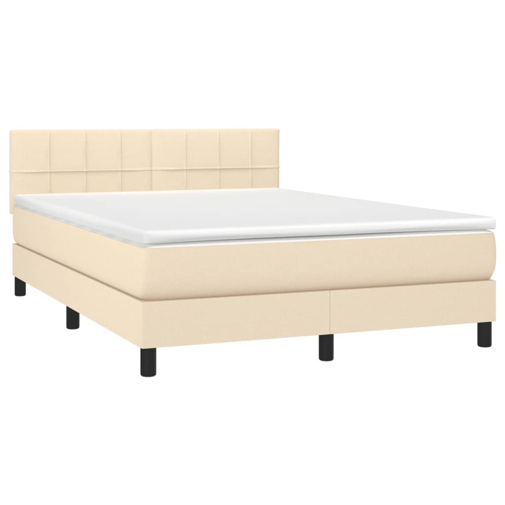 Κρεβάτι Boxspring με Στρώμα & LED Κρεμ 140x190 εκ. Υφασμάτινο - Pakobazaar