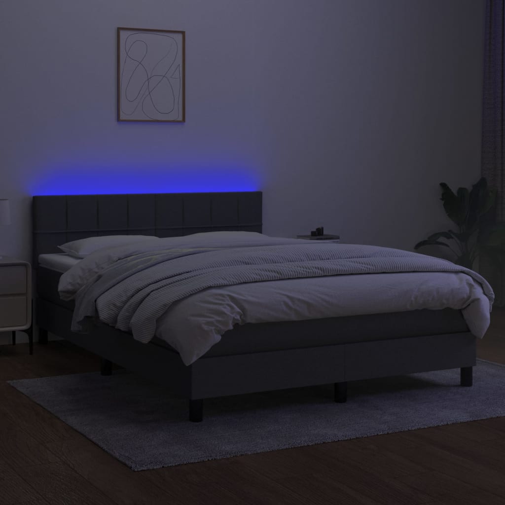 Κρεβάτι Boxspring με Στρώμα & LED Σκ.Γκρι 140x200 εκ Υφασμάτινο