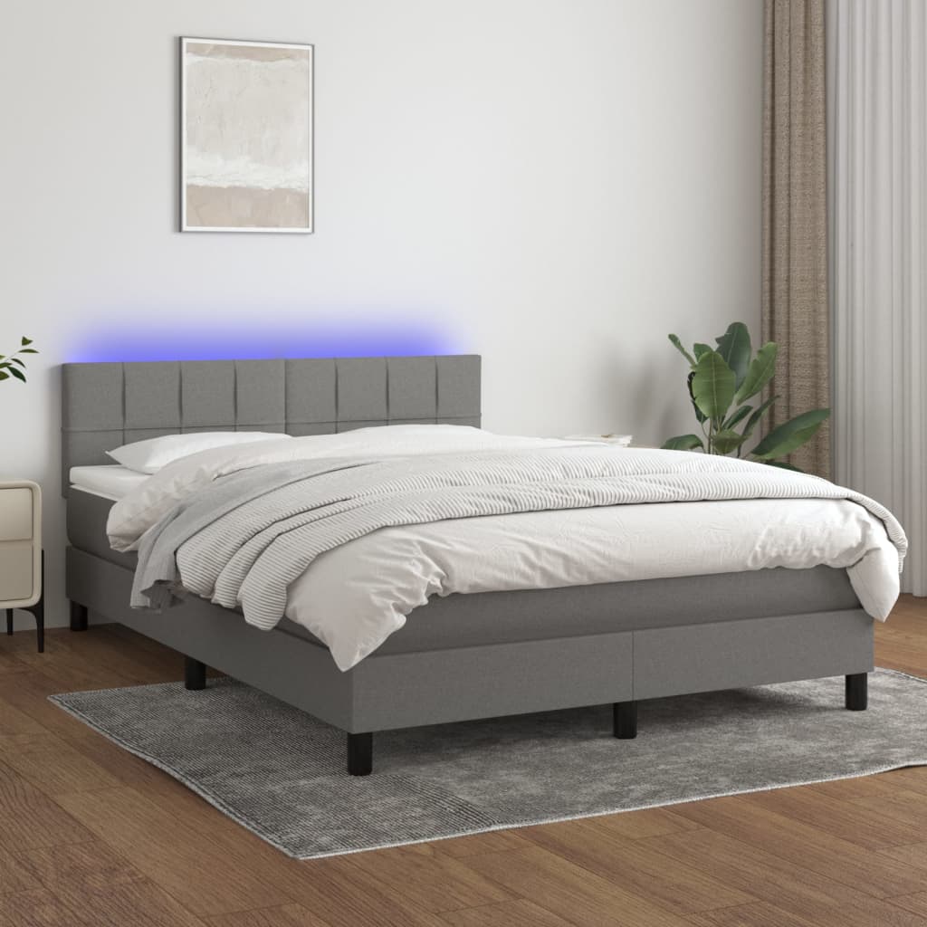 Κρεβάτι Boxspring με Στρώμα & LED Σκ.Γκρι 140x200 εκ Υφασμάτινο
