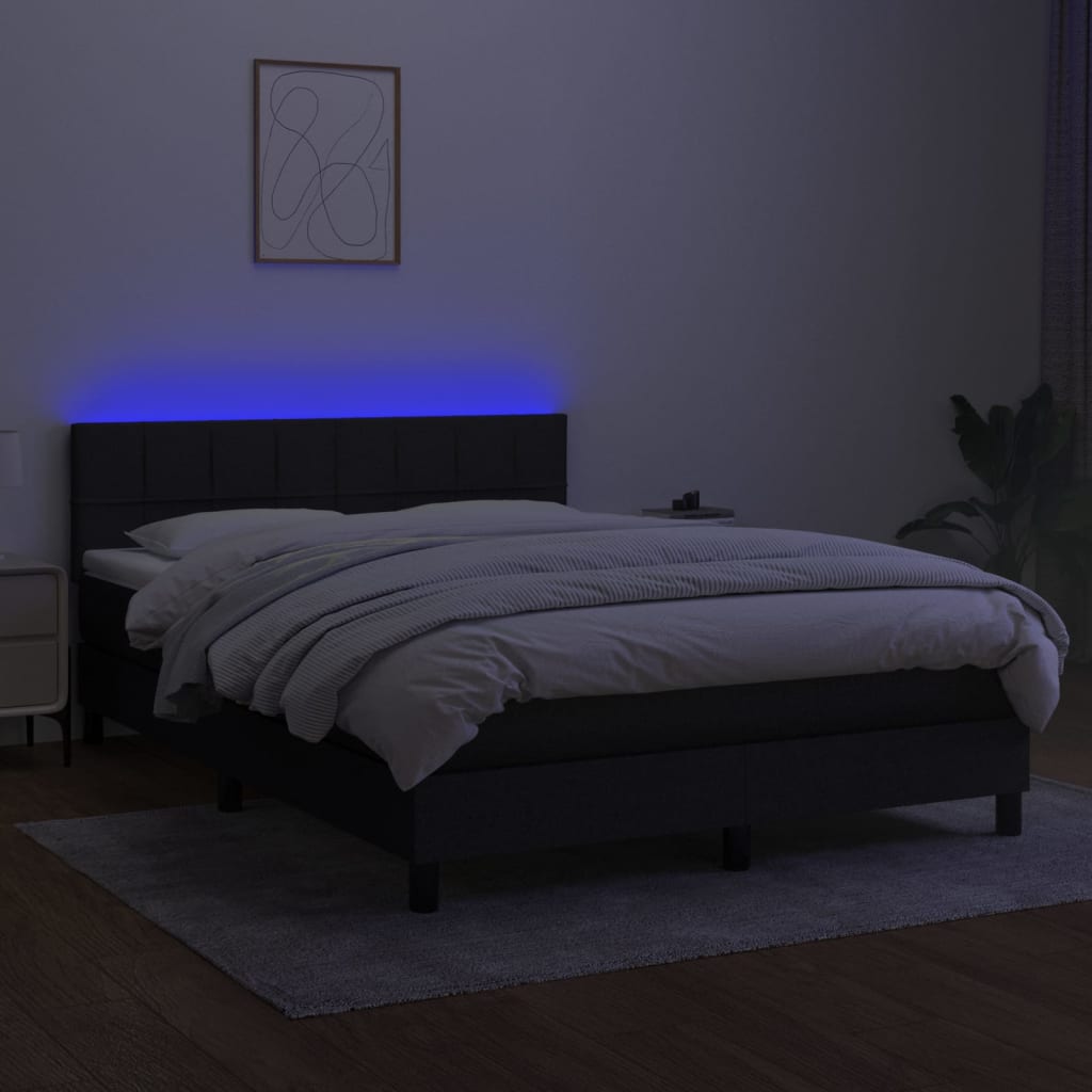 Κρεβάτι Boxspring με Στρώμα & LED Μαύρο 140x200 εκ. Υφασμάτινο