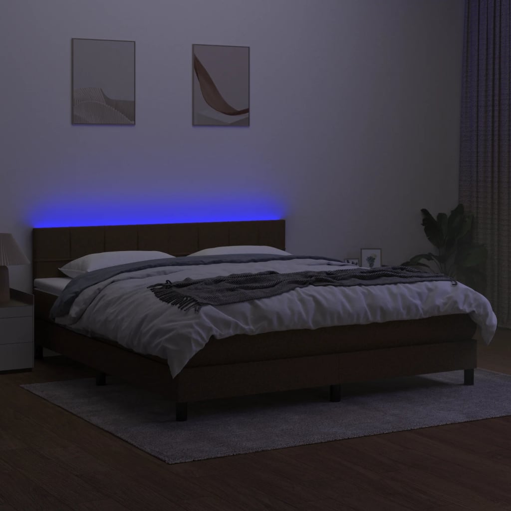 Κρεβάτι Boxspring με Στρώμα & LED Σκ.Καφέ 160x200 εκ Υφασμάτινο
