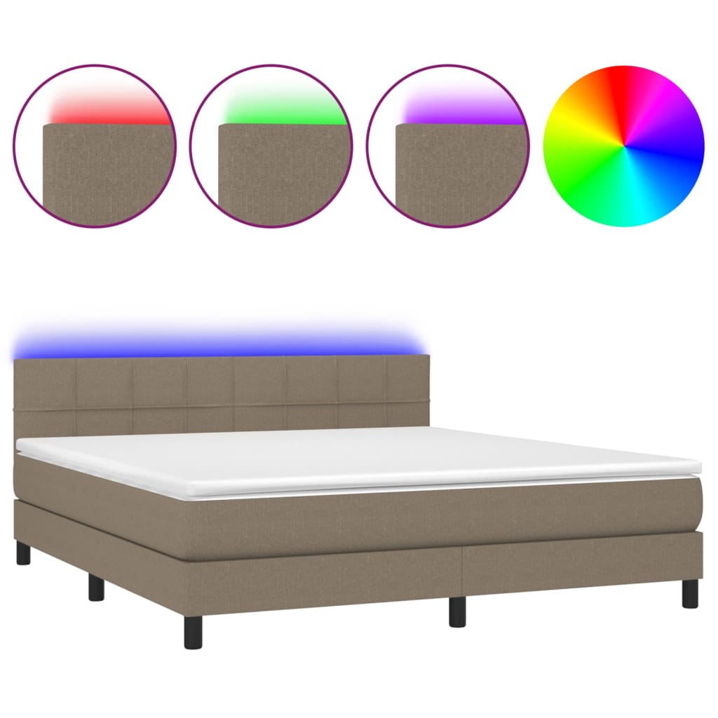 Κρεβάτι Boxspring με Στρώμα & LED Taupe 160x200 εκ. Υφασμάτινο
