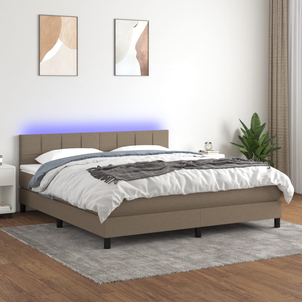 Κρεβάτι Boxspring με Στρώμα & LED Taupe 160x200 εκ. Υφασμάτινο
