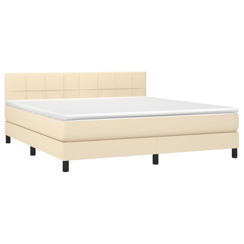 Κρεβάτι Boxspring με Στρώμα & LED Κρεμ 160x200 εκ. Υφασμάτινο