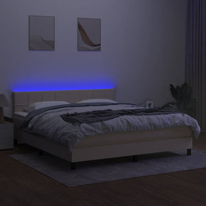 Κρεβάτι Boxspring με Στρώμα & LED Κρεμ 160x200 εκ. Υφασμάτινο