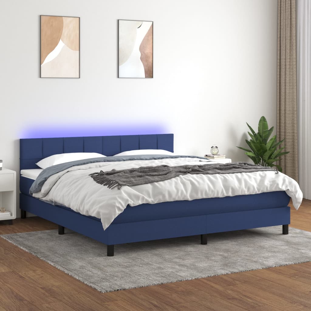 Κρεβάτι Boxspring με Στρώμα & LED Μπλε 160x200 εκ. Υφασμάτινο
