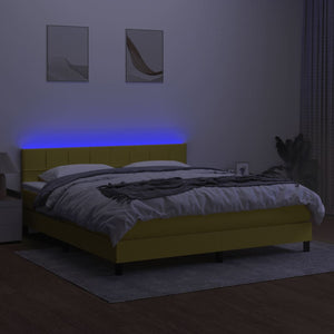 Κρεβάτι Boxspring με Στρώμα & LED Πράσινο 160x200 εκ Υφασμάτινο - Pakobazaar