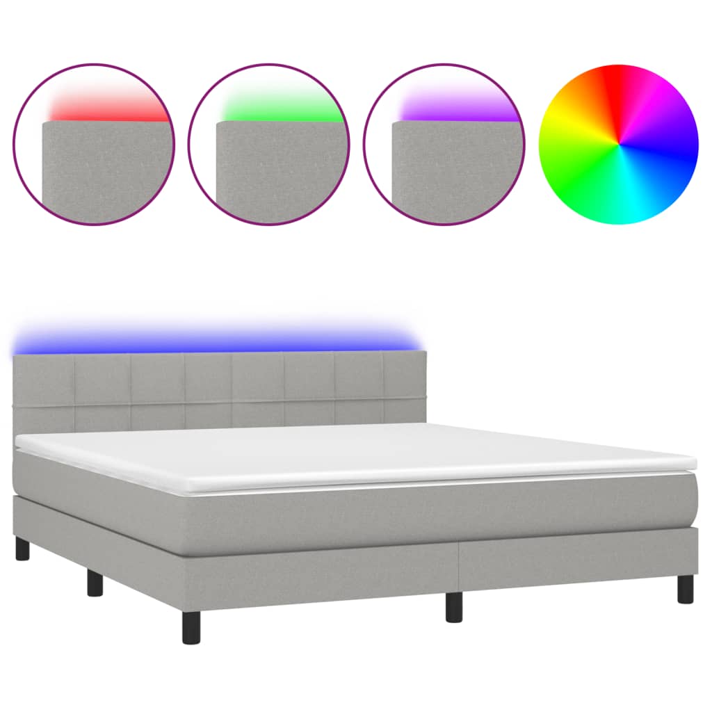 Κρεβάτι Boxspring με Στρώμα & LED Αν.Γκρι 180x200 εκ Υφασμάτινο