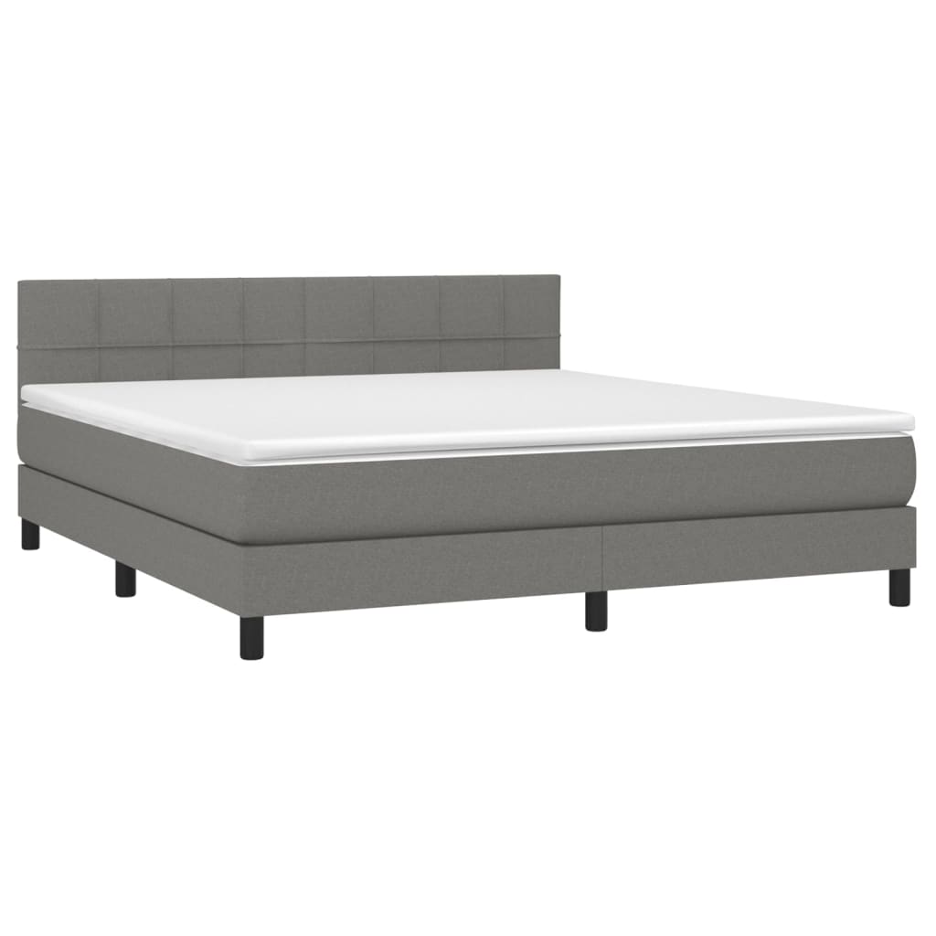 Κρεβάτι Boxspring με Στρώμα & LED Σκ.Γκρι 180x200 εκ Υφασμάτινο