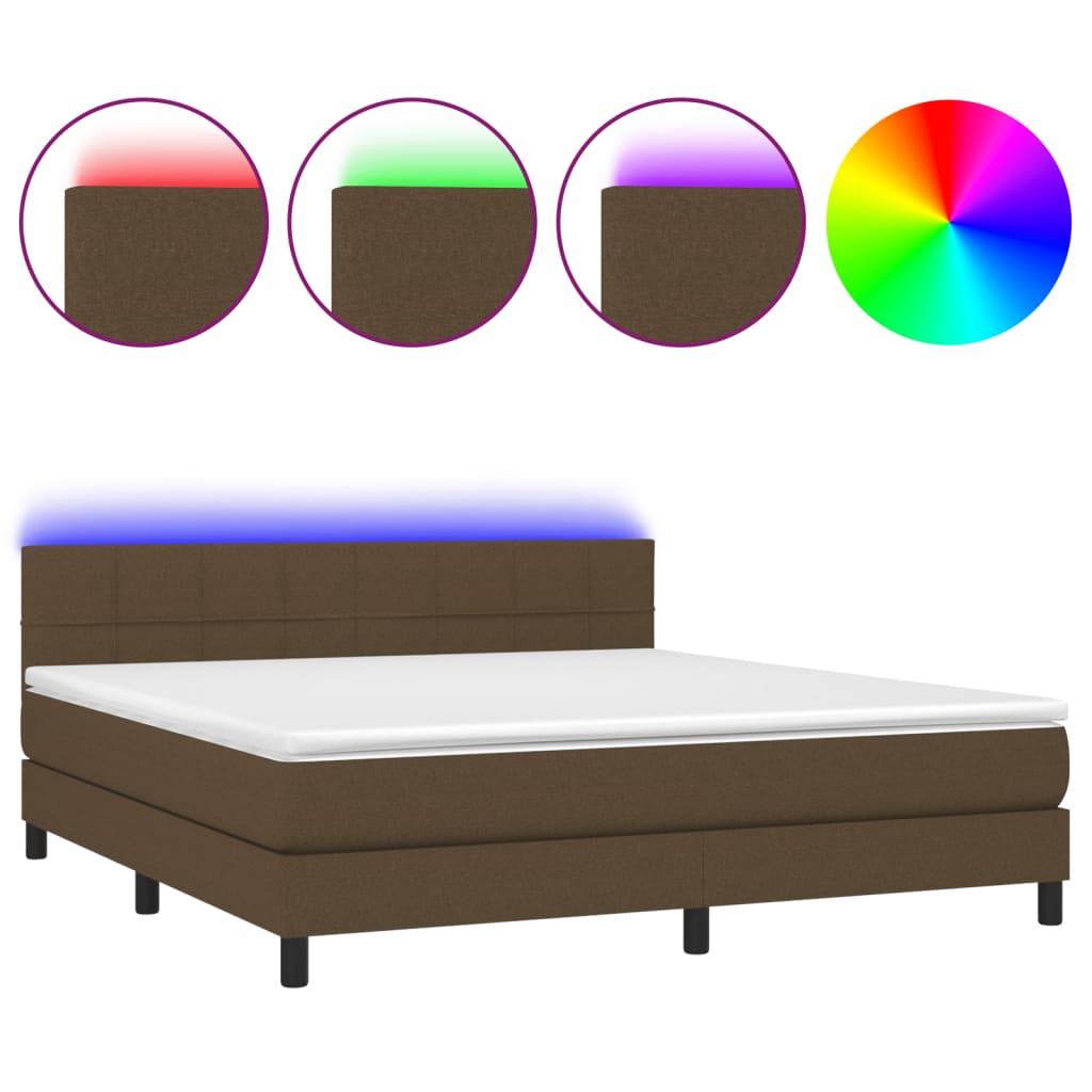 Κρεβάτι Boxspring με Στρώμα & LED Σκ.Καφέ 180x200εκ. Υφασμάτινο - Pakobazaar