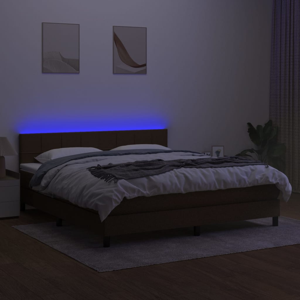 Κρεβάτι Boxspring με Στρώμα & LED Σκ.Καφέ 180x200εκ. Υφασμάτινο - Pakobazaar
