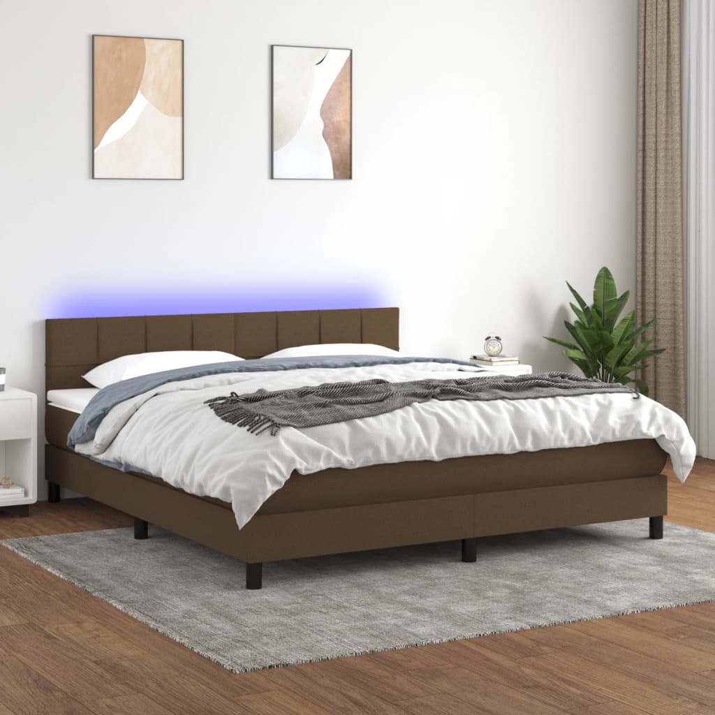 Κρεβάτι Boxspring με Στρώμα & LED Σκ.Καφέ 180x200εκ. Υφασμάτινο - Pakobazaar