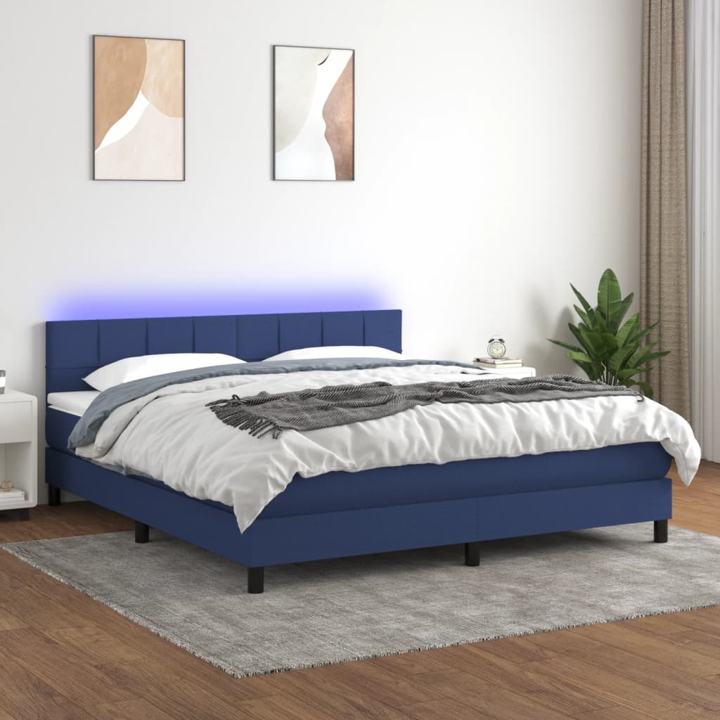 Κρεβάτι Boxspring με Στρώμα & LED Μπλε 180x200 εκ. Υφασμάτινο