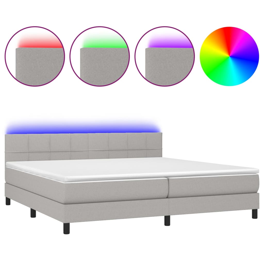 Κρεβάτι Boxspring με Στρώμα & LED Αν.Γκρι 200x200εκ. Υφασμάτινο - Pakobazaar