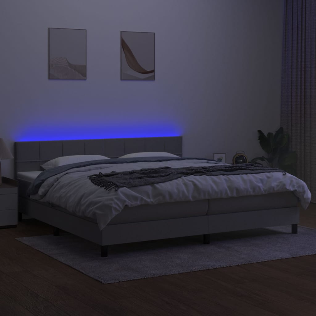 Κρεβάτι Boxspring με Στρώμα & LED Αν.Γκρι 200x200εκ. Υφασμάτινο - Pakobazaar
