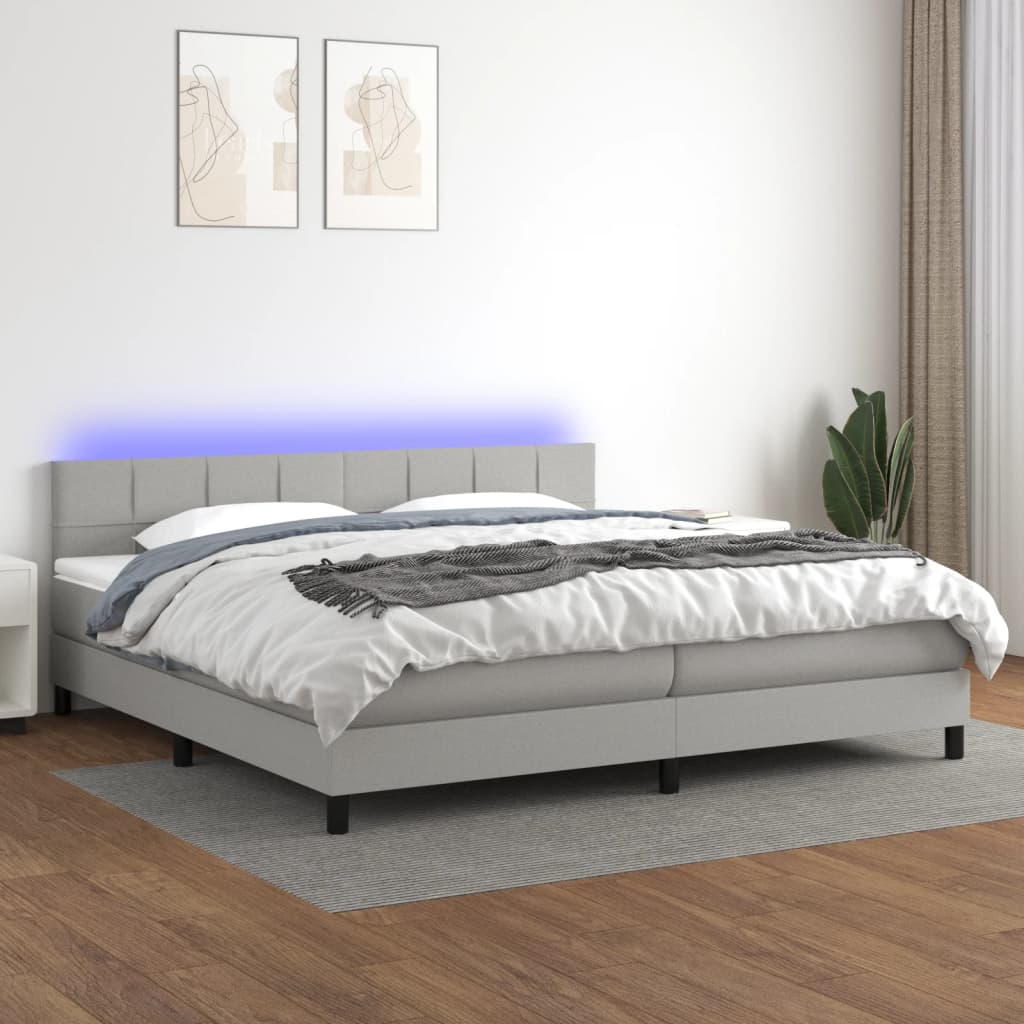 Κρεβάτι Boxspring με Στρώμα & LED Αν.Γκρι 200x200εκ. Υφασμάτινο - Pakobazaar