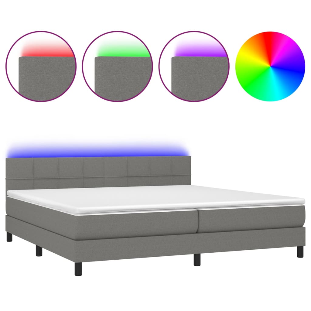 Κρεβάτι Boxspring με Στρώμα & LED Σκ.Γκρι 200x200εκ. Υφασμάτινο