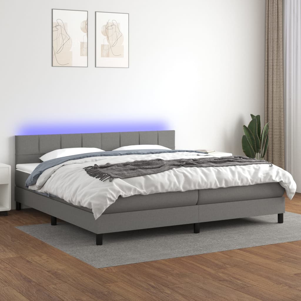 Κρεβάτι Boxspring με Στρώμα & LED Σκ.Γκρι 200x200εκ. Υφασμάτινο