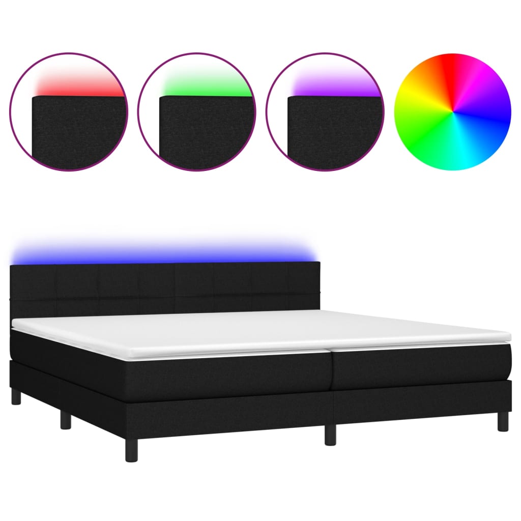 Κρεβάτι Boxspring με Στρώμα & LED Μαύρο 200x200 εκ. Υφασμάτινο - Pakobazaar
