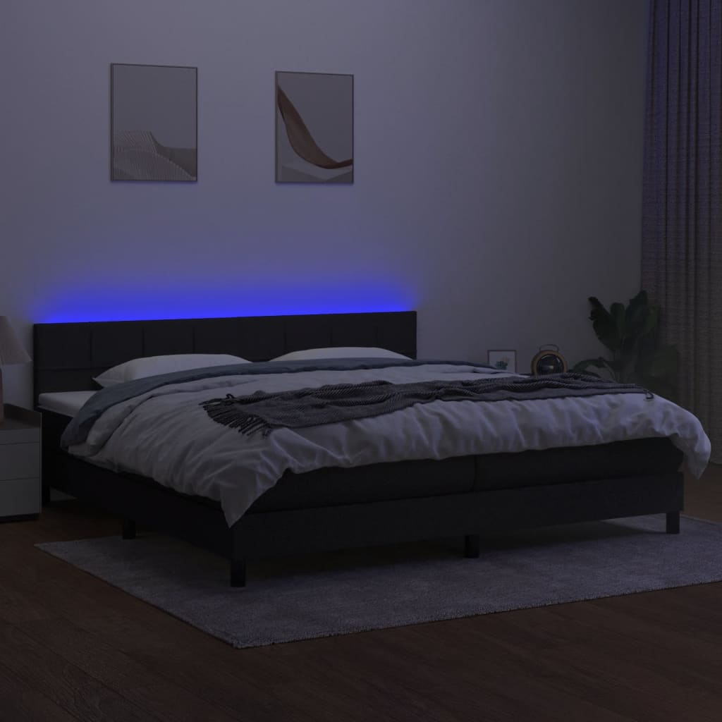 Κρεβάτι Boxspring με Στρώμα & LED Μαύρο 200x200 εκ. Υφασμάτινο - Pakobazaar