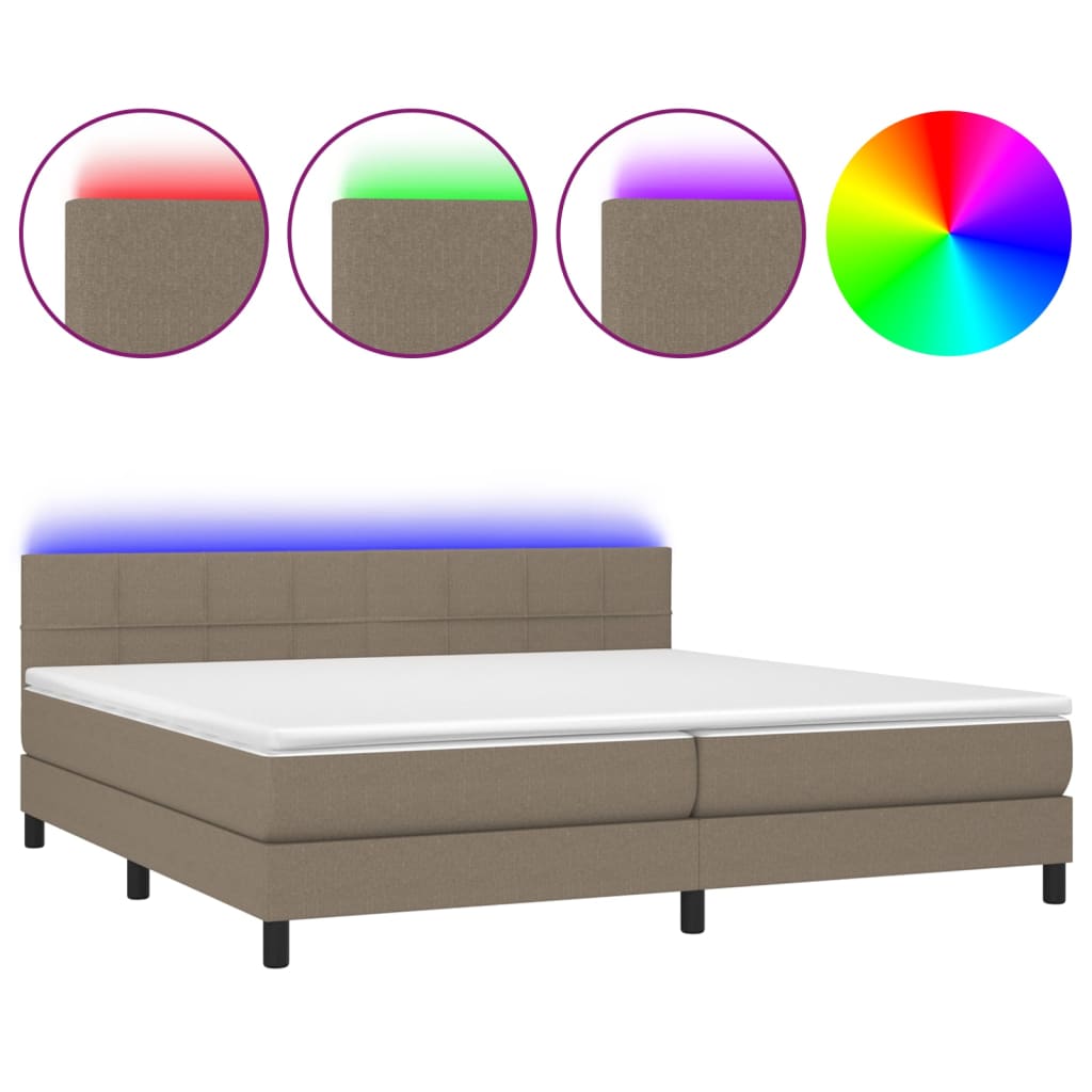 Κρεβάτι Boxspring με Στρώμα & LED Taupe 200x200 εκ. Υφασμάτινο