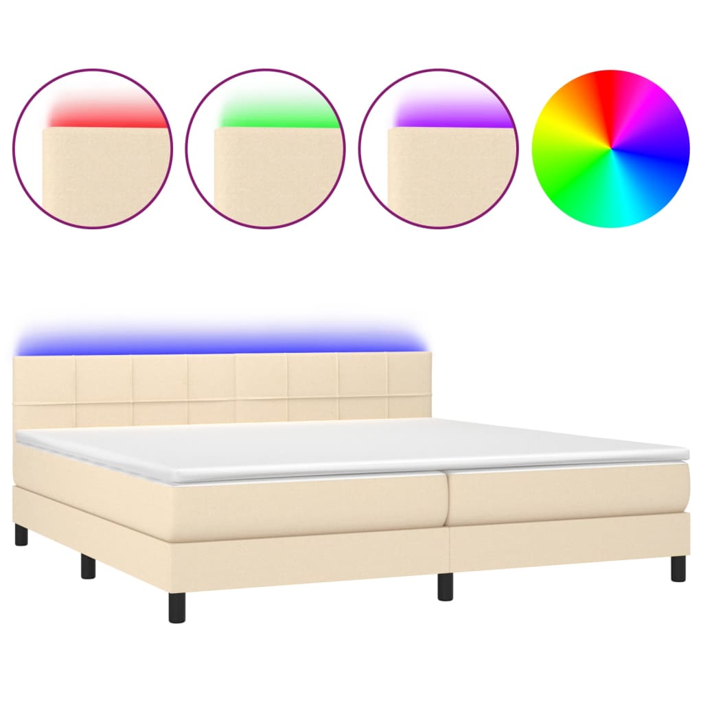 Κρεβάτι Boxspring με Στρώμα & LED Κρεμ 200x200 εκ. Υφασμάτινο