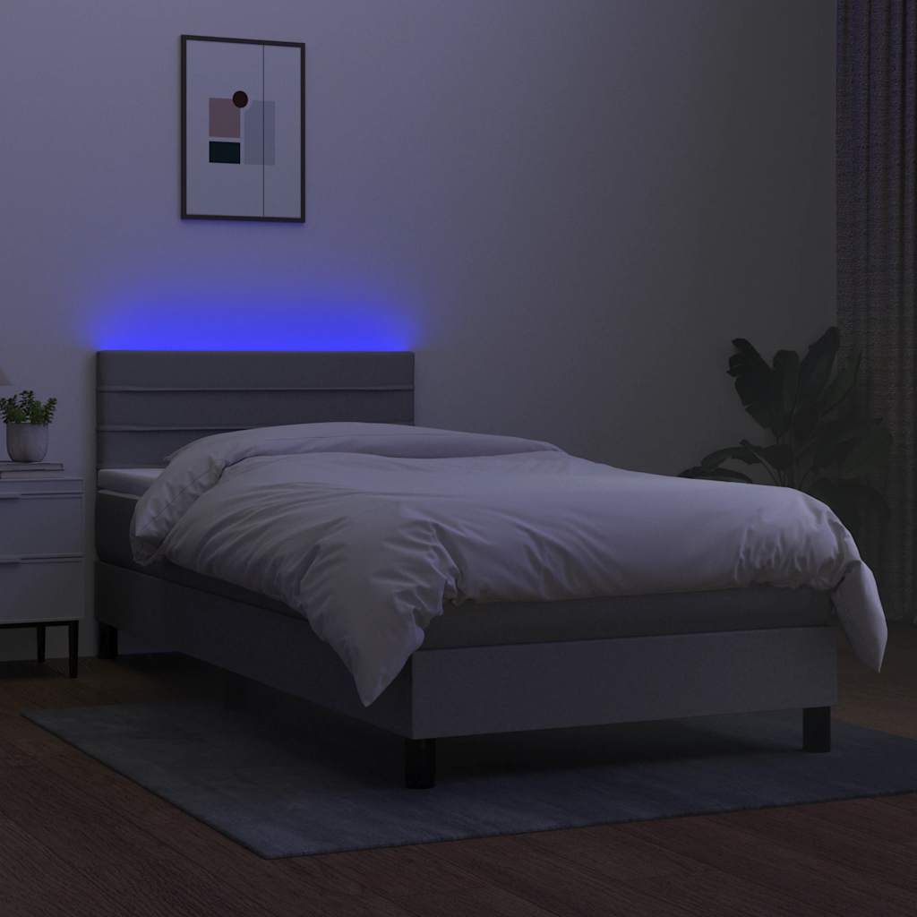 Κρεβάτι Boxspring με Στρώμα & LED Αν.Γκρι 80x200 εκ. Υφασμάτινο