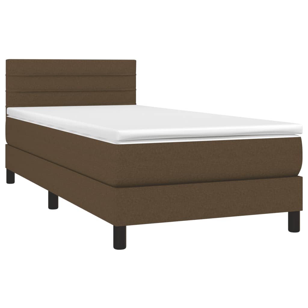 Κρεβάτι Boxspring με Στρώμα & LED Σκ.Καφέ 80x200 εκ. Υφασμάτινο