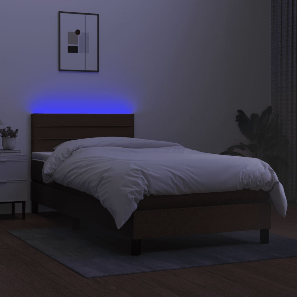 Κρεβάτι Boxspring με Στρώμα & LED Σκ.Καφέ 80x200 εκ. Υφασμάτινο